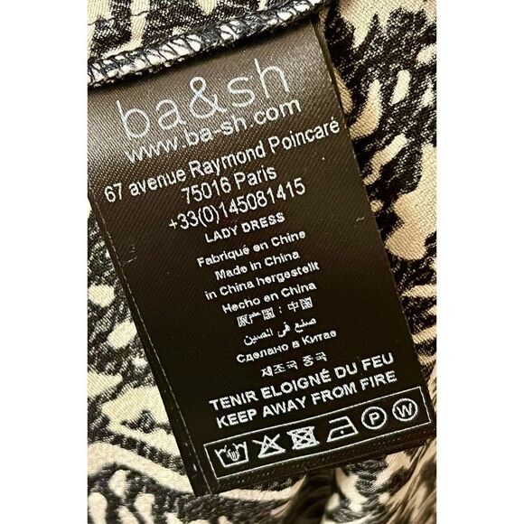 NWOT ba&sh Loa Midi 3/4 Sleeve V-Neck Black Printed Flowy Dress Size 3 - Picture 7 of 9